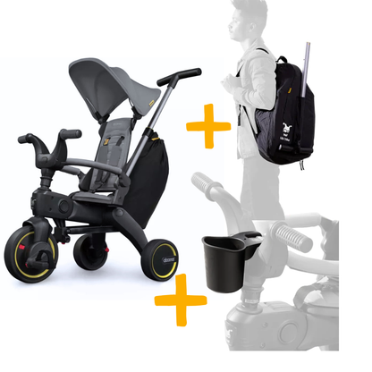 Triciclo Liki Trike S3 Grey + Posa vaso + Bolso de transporte Doona
